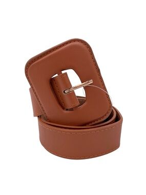NEW Zara Brown Faux Leather Statement Belt Square Buckle Minimalist Boho Western